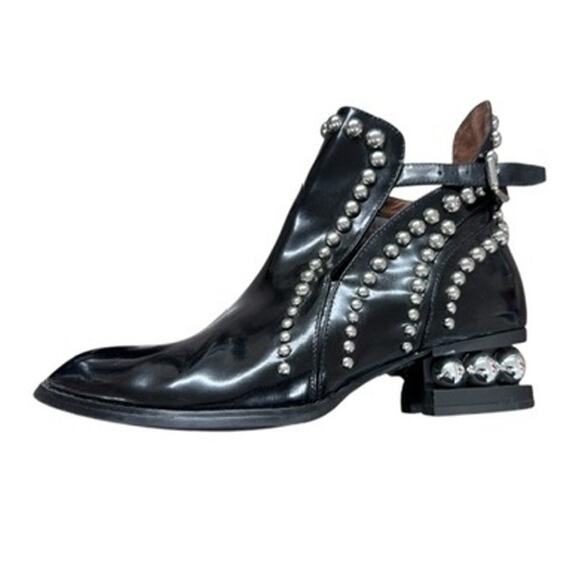"JEFFREY CAMPBELL"Rylance-MB Women,s Black Silver Studded Leather Booties,Sz 9 - Picture 5 of 15